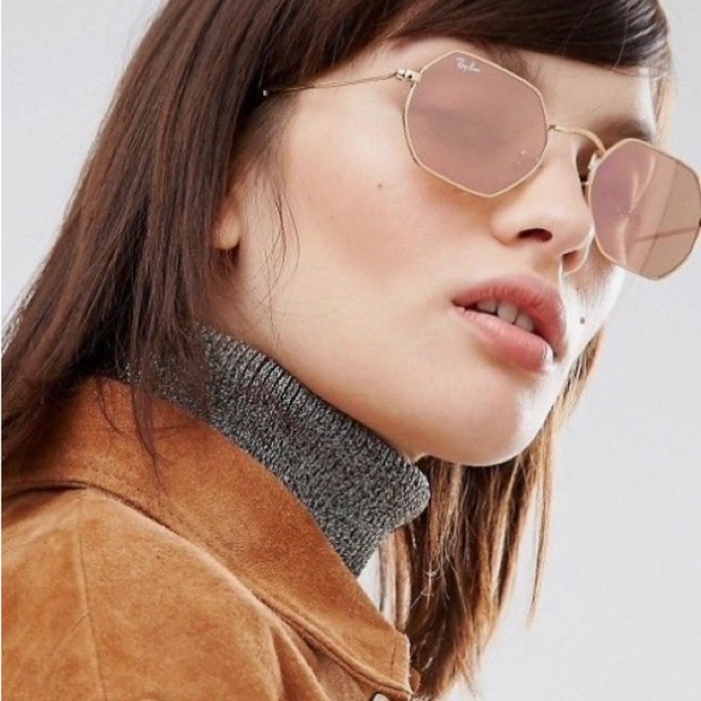 Authentic Pink mirror lenses Haxagonal Flat Lenses Ray-Ban sunglasses